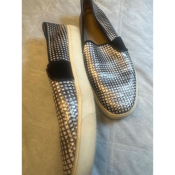 Vince‎ Woven Silver Leather Slip On Sneakers Platform Loafers Shoes - Picture 3 of 5